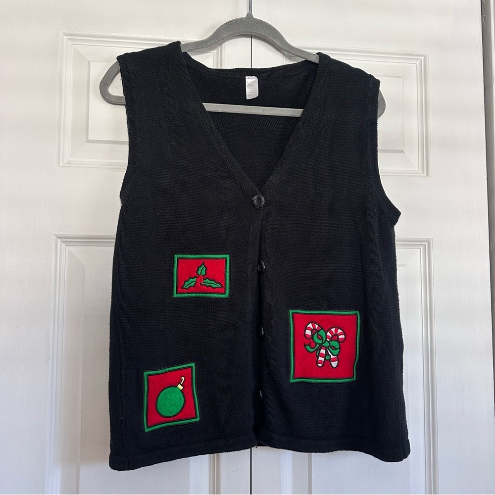 Vintage Black Patchwork Christmas Sweater Vest